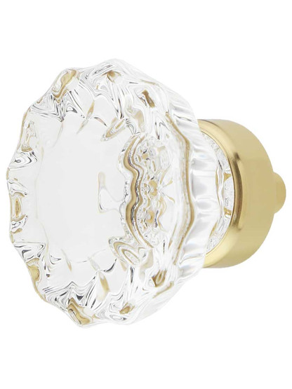 Fluted Lead-Free Crystal Cabinet Knob - 1 3/8 inch Diameter in Un-Lacquered Brass.